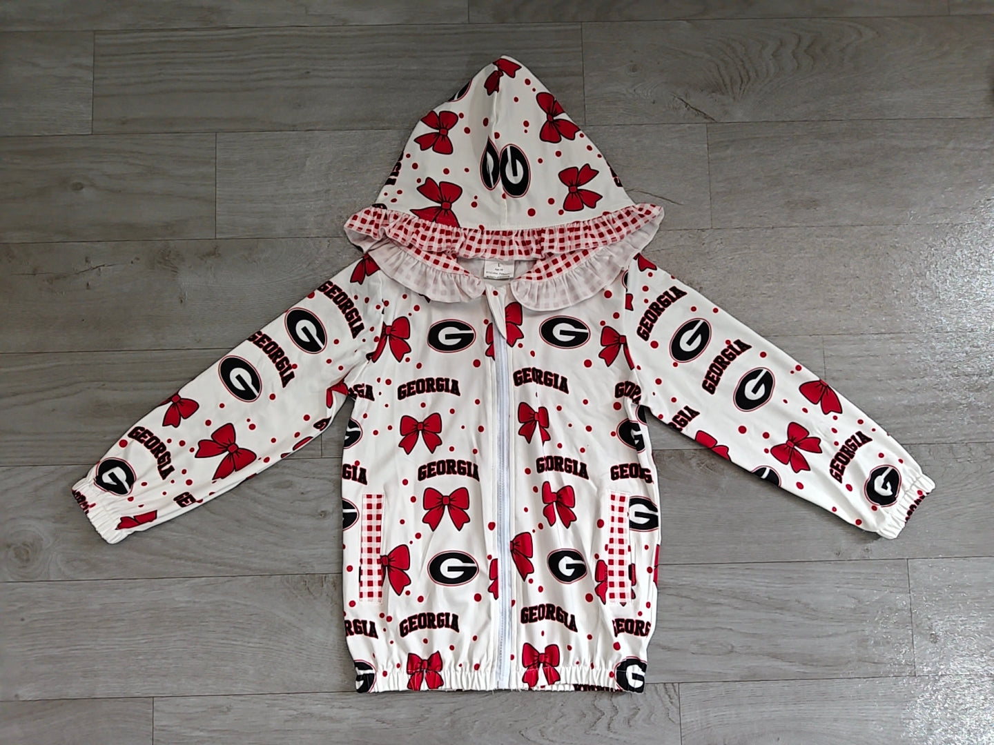 Long sleeves G red bow plaid kids girls team jacket