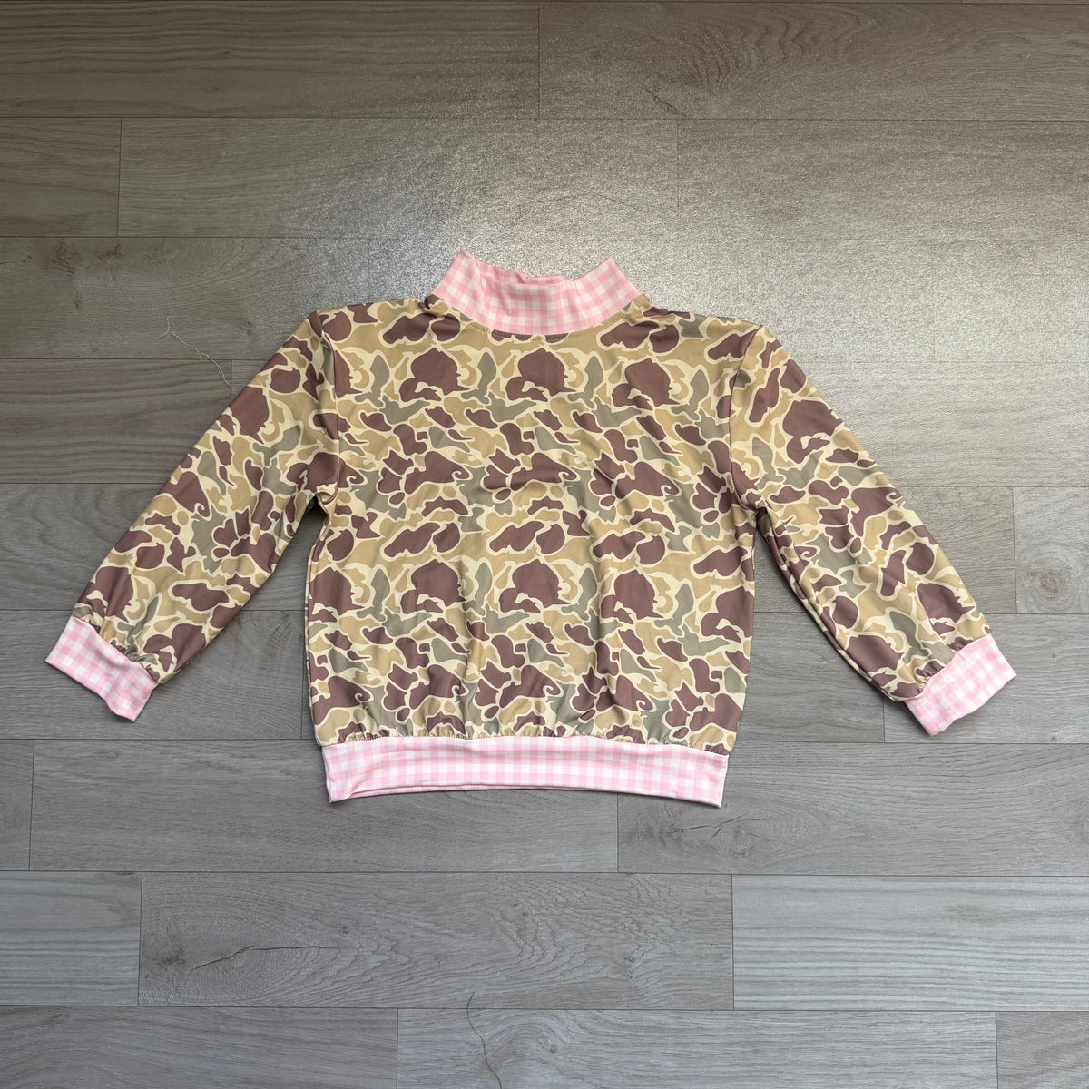 Long sleeves pink plaid camo kids girls top