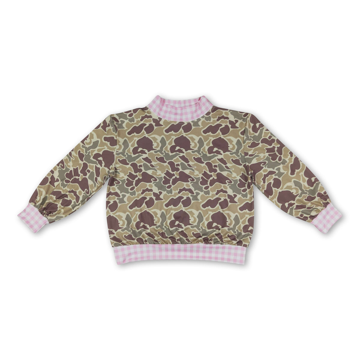 Long sleeves pink plaid camo kids girls top