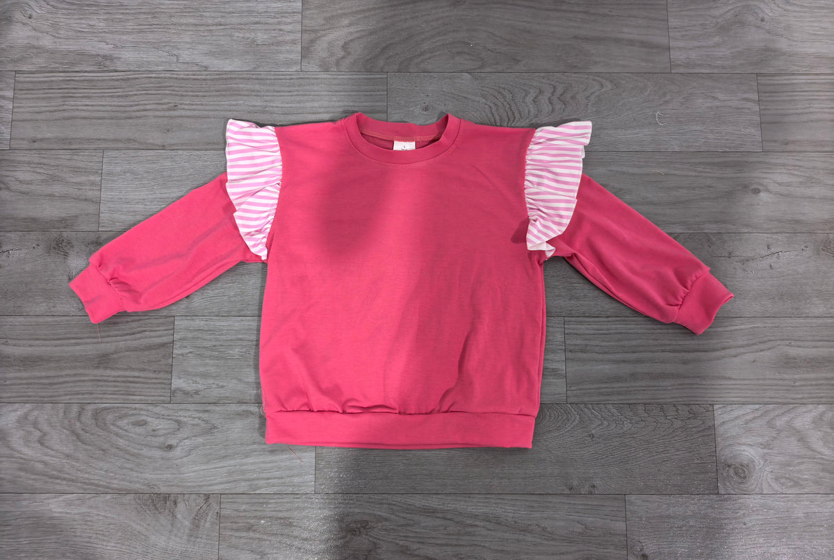 Long sleeves pink stripe hot pink cotton kids girls fall top