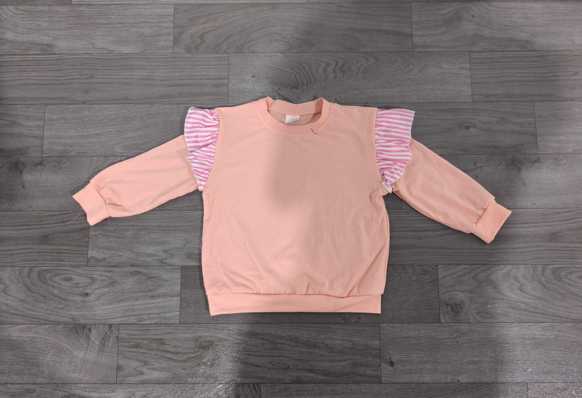 Long sleeves pink stripe peach cotton kids girls fall top
