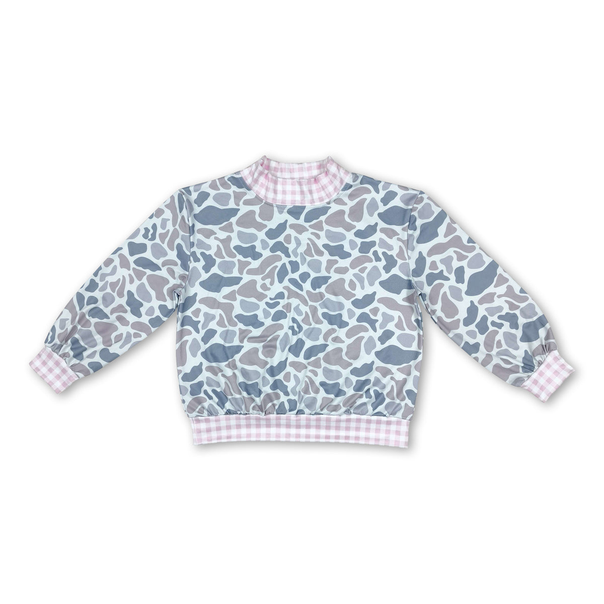 Long sleeves pink plaid mock neck grey camo kids girls top