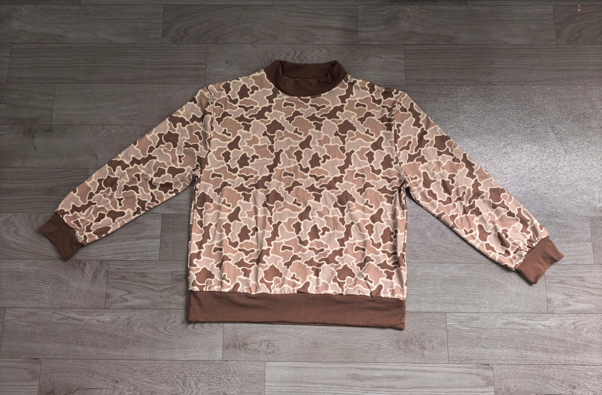Long sleeves khaki camo adult women active top