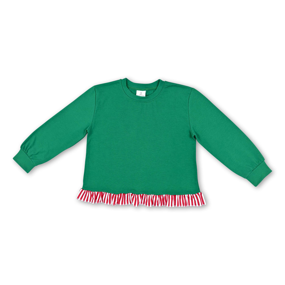Long sleeves red stripe green cotton girls Christmas top