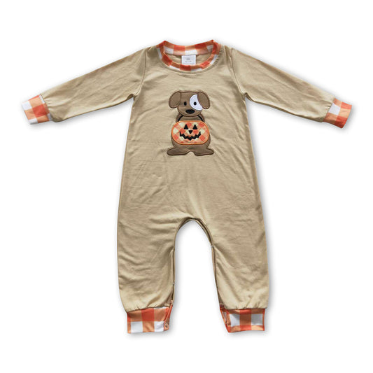 Dog pumpkin baby boy Halloween romper