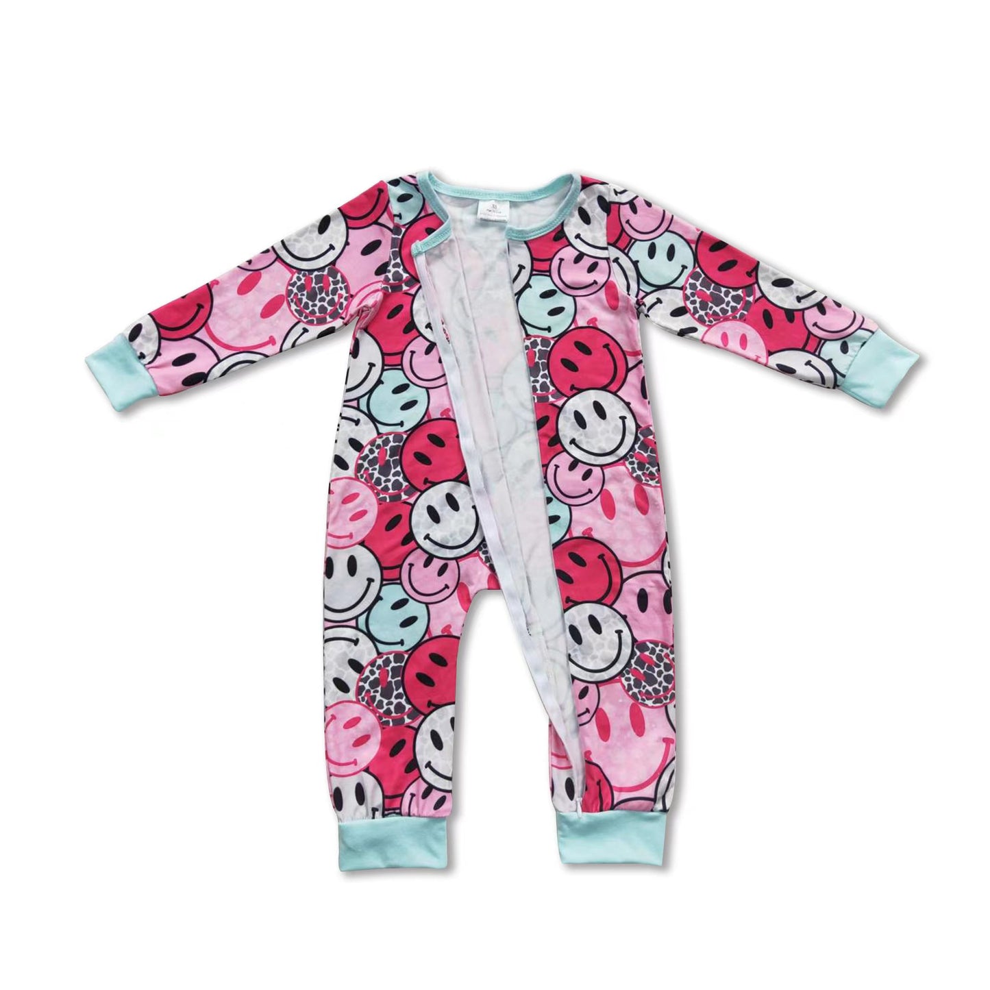 Smile long sleeves zipper baby girls romper