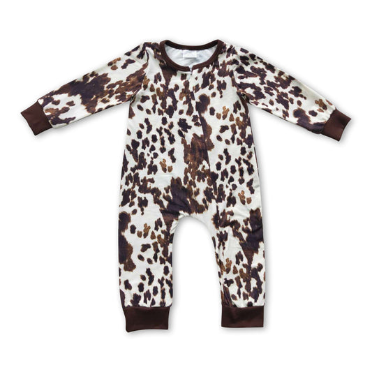 Cow print long sleeves zipper baby kids romper