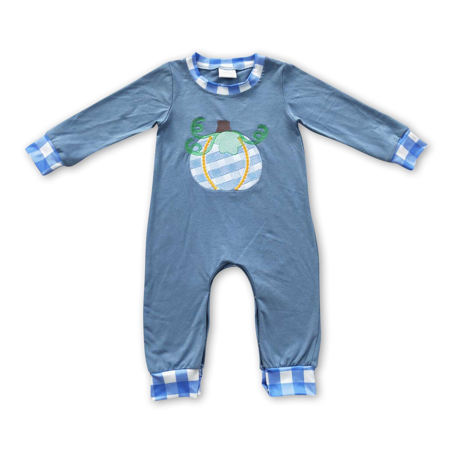 Plaid pumpkin long sleeves baby boy fall romper