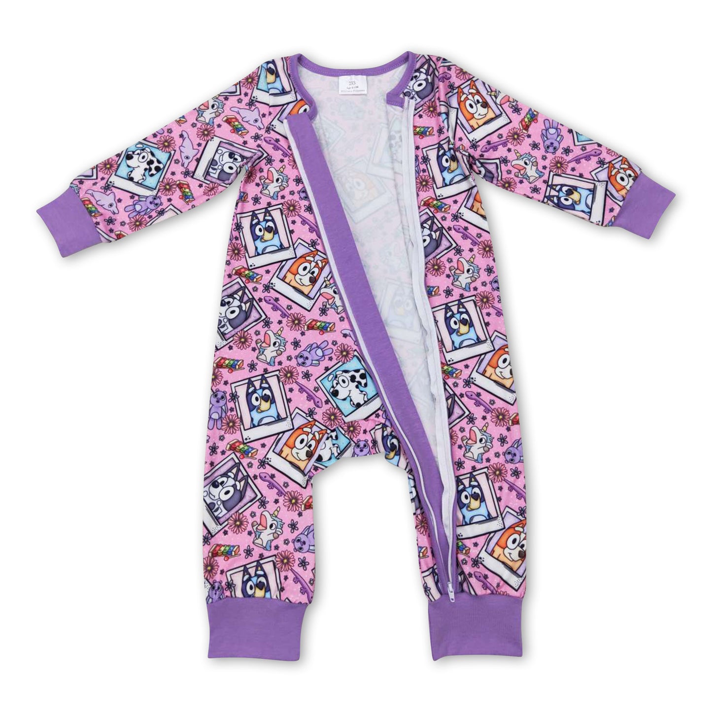 Long sleeves dog print baby girls zipper romper