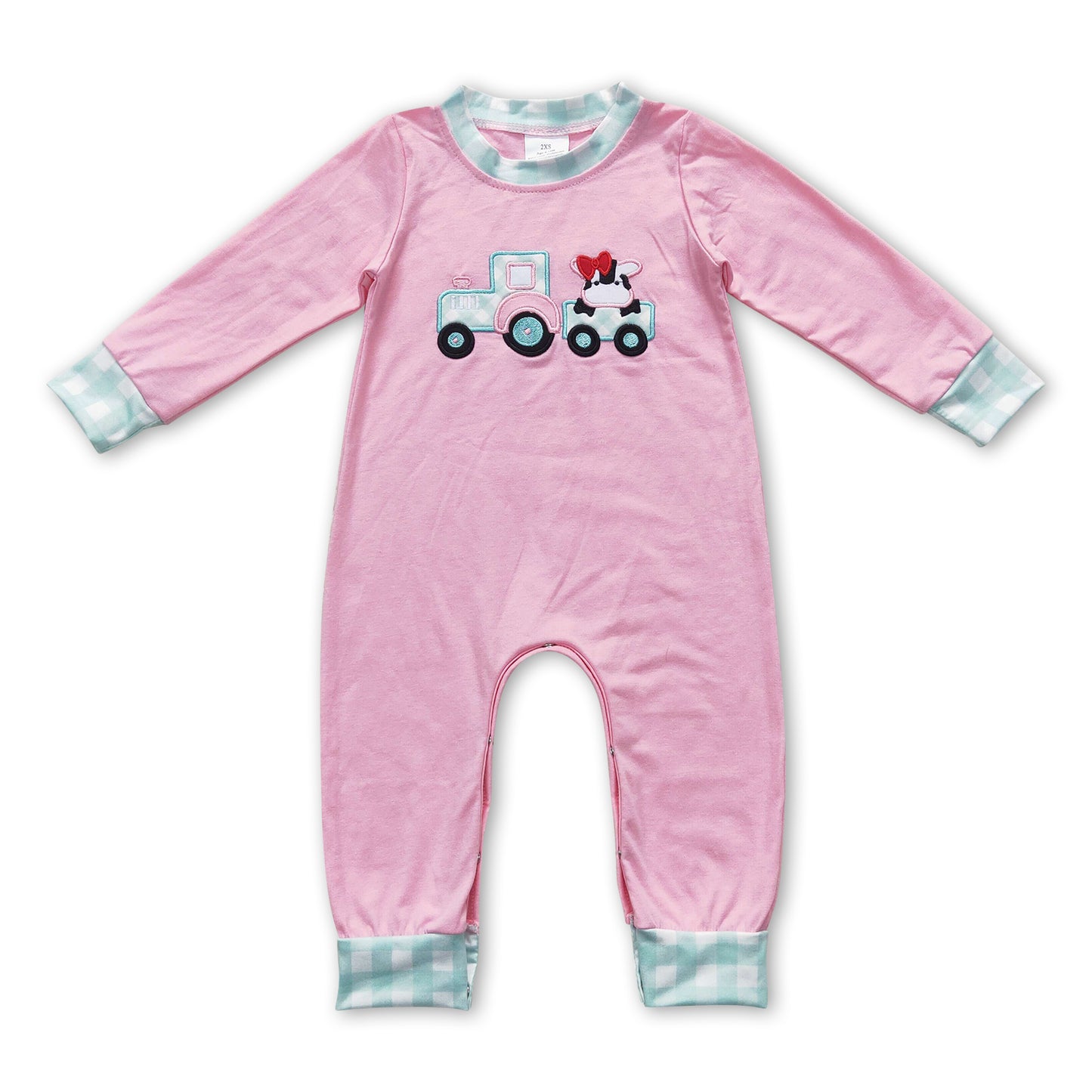 Cow tractor pink long sleeves baby girls romper