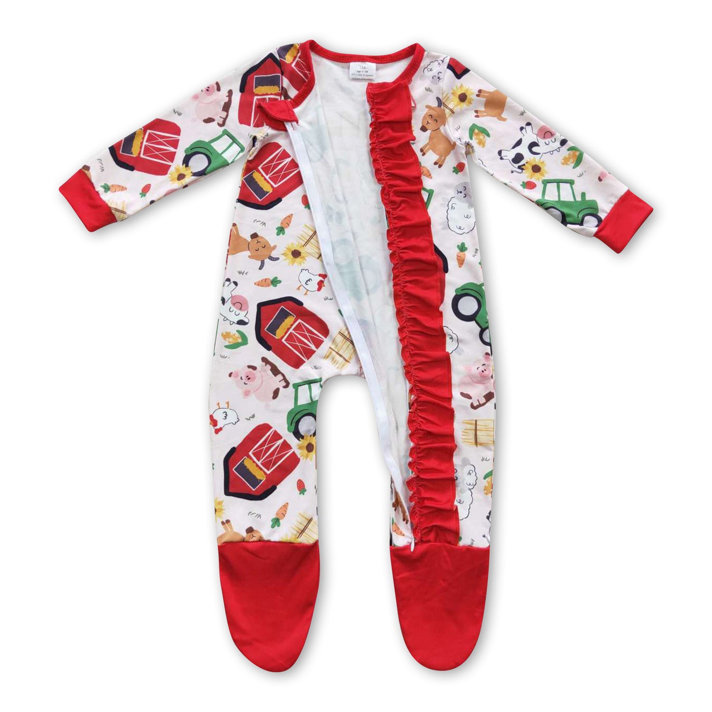Cow pig sheep chicken baby girls zipper farm romper
