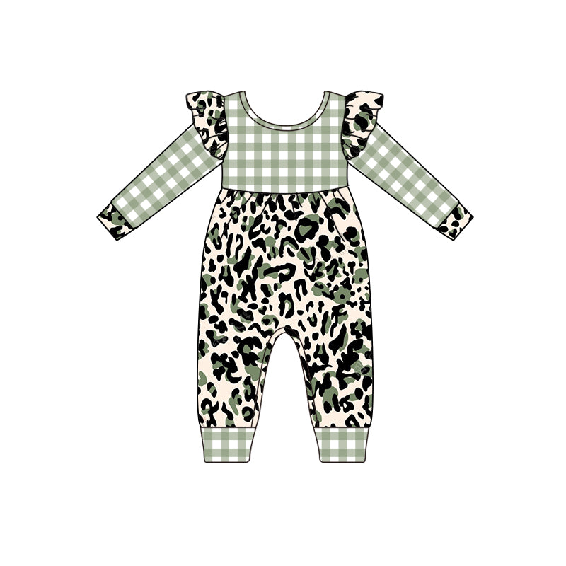 Green plaid leopard long sleeves baby kids romper