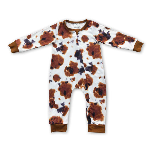 Cow print long sleeves baby kids zipper romper