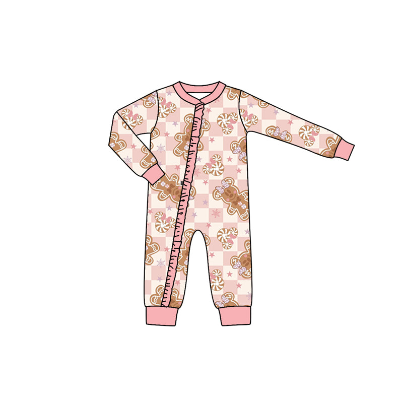 Candy mouse gingerbread baby girls Christmas zipper romper
