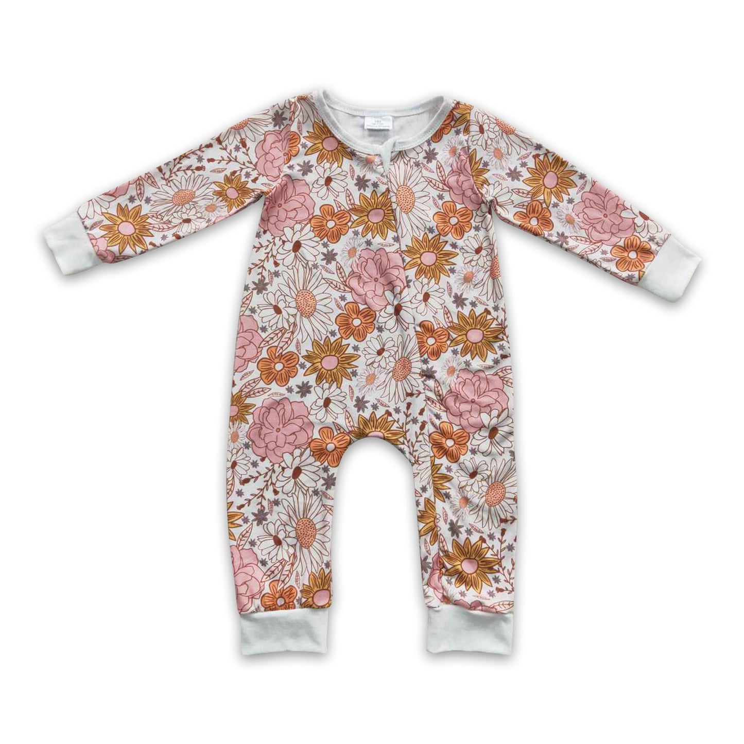 Long sleeves floral baby girls zipper fall romper