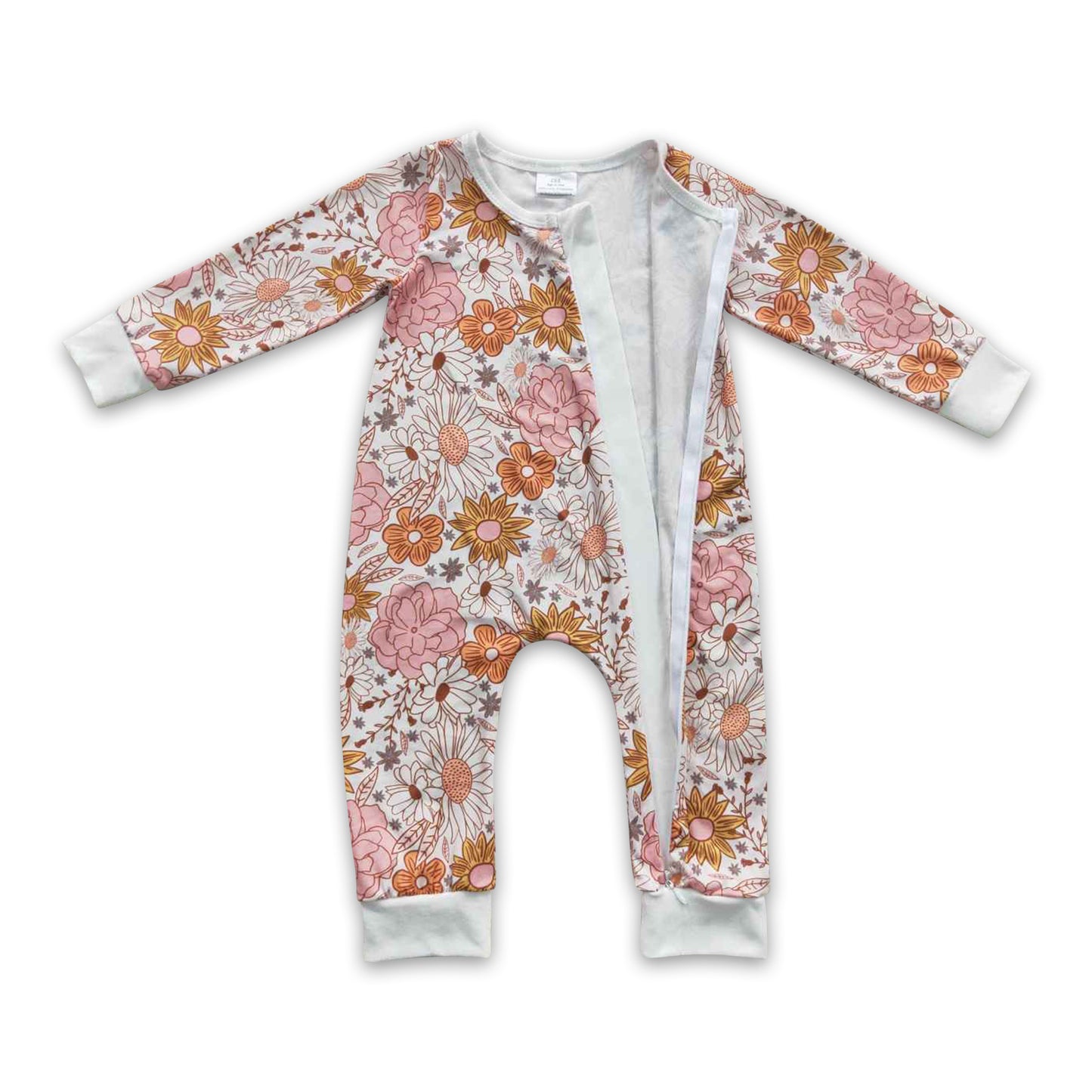 Long sleeves floral baby girls zipper fall romper