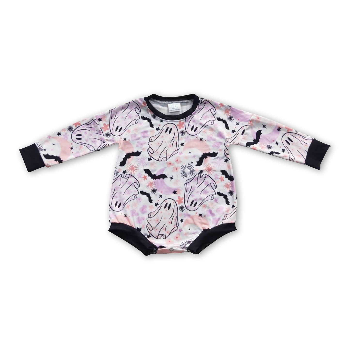 Lavender floral ghost bat baby girls Halloween romper