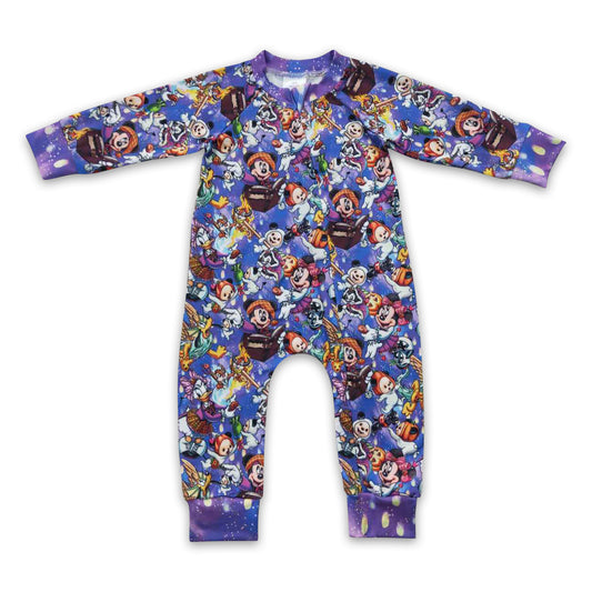 Purple mouse long sleeves baby girls zipper Halloween romper
