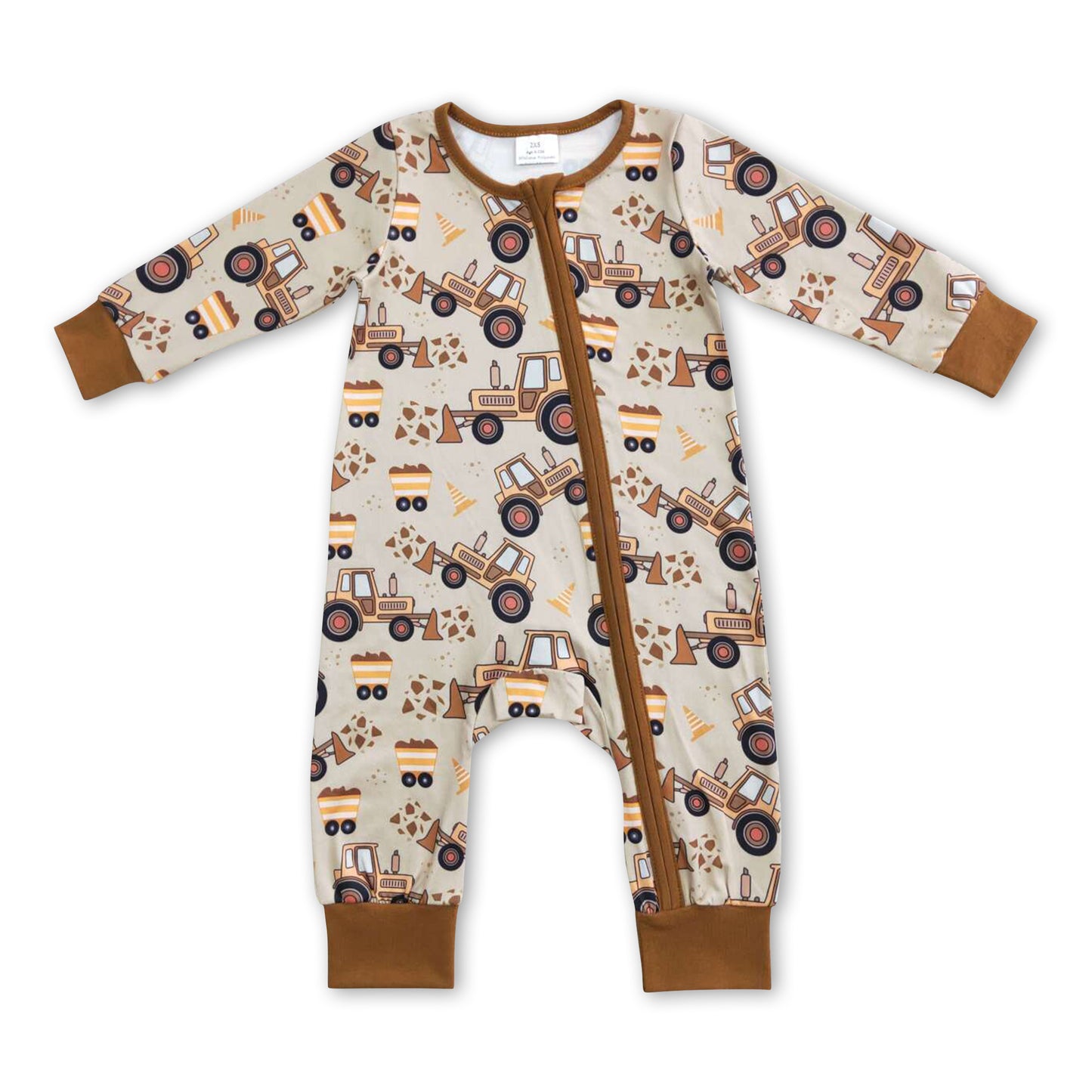 Constructions brown long sleeves baby boy zipper romper