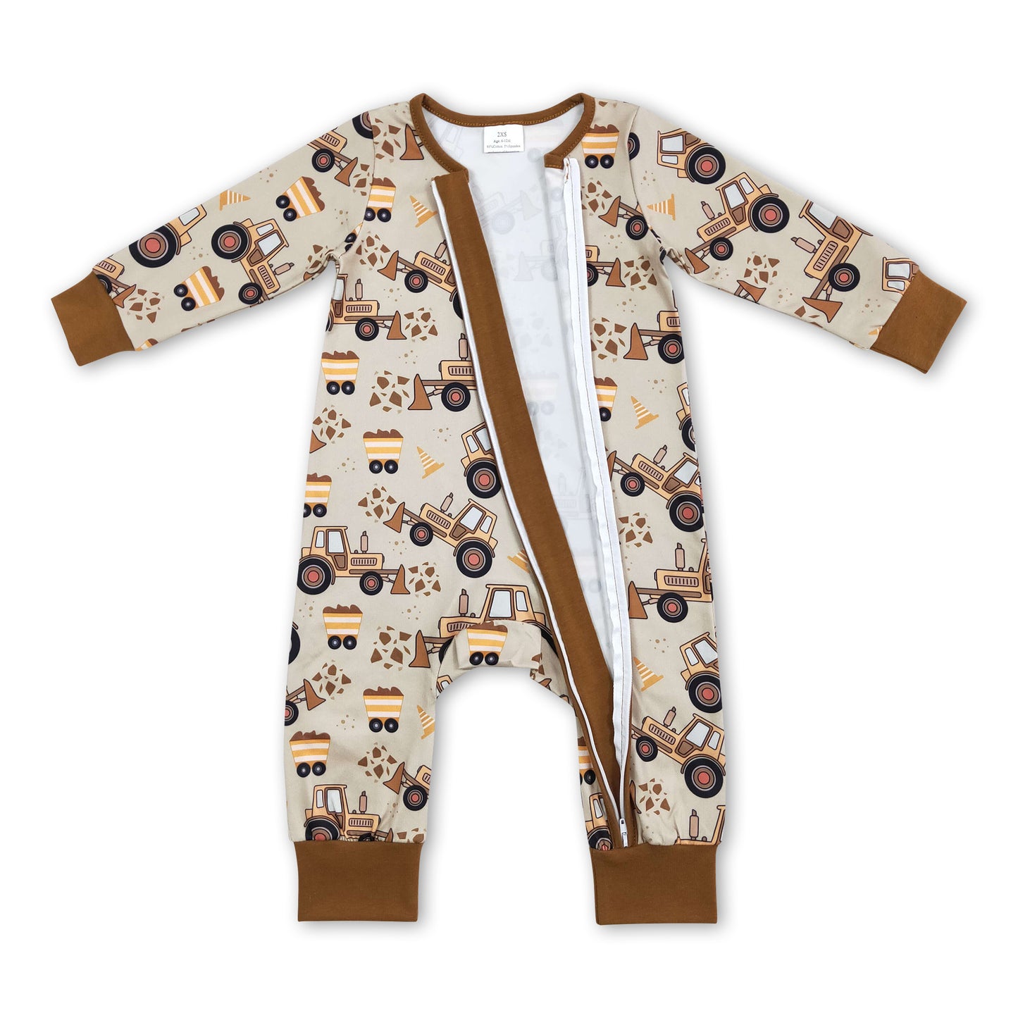 Constructions brown long sleeves baby boy zipper romper