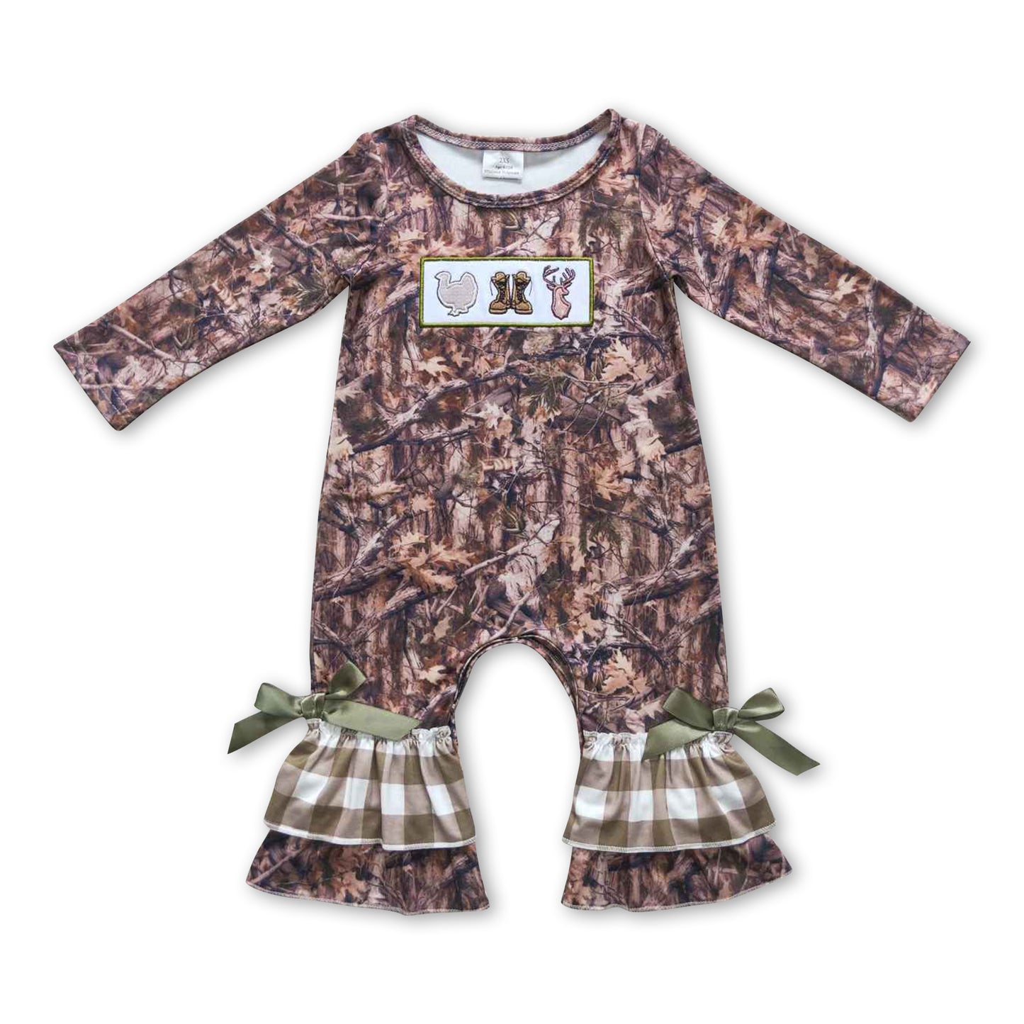 Long sleeves camo deer ruffle baby girls romper