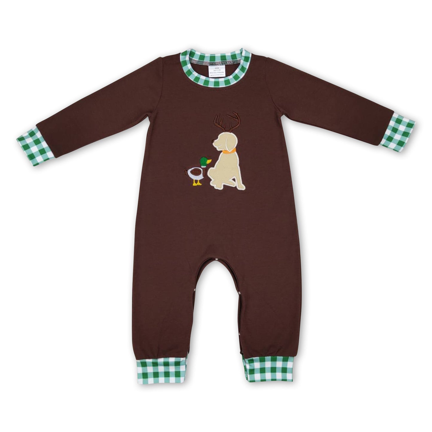 Duck dog brown long sleeves baby boy romper