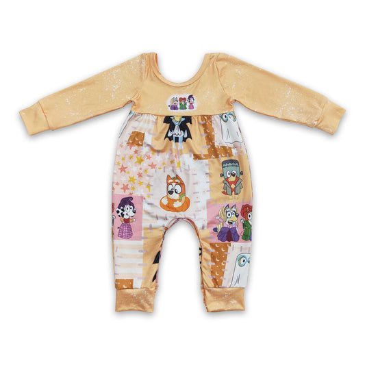 Dog witches long sleeves patchwork baby Halloween romper