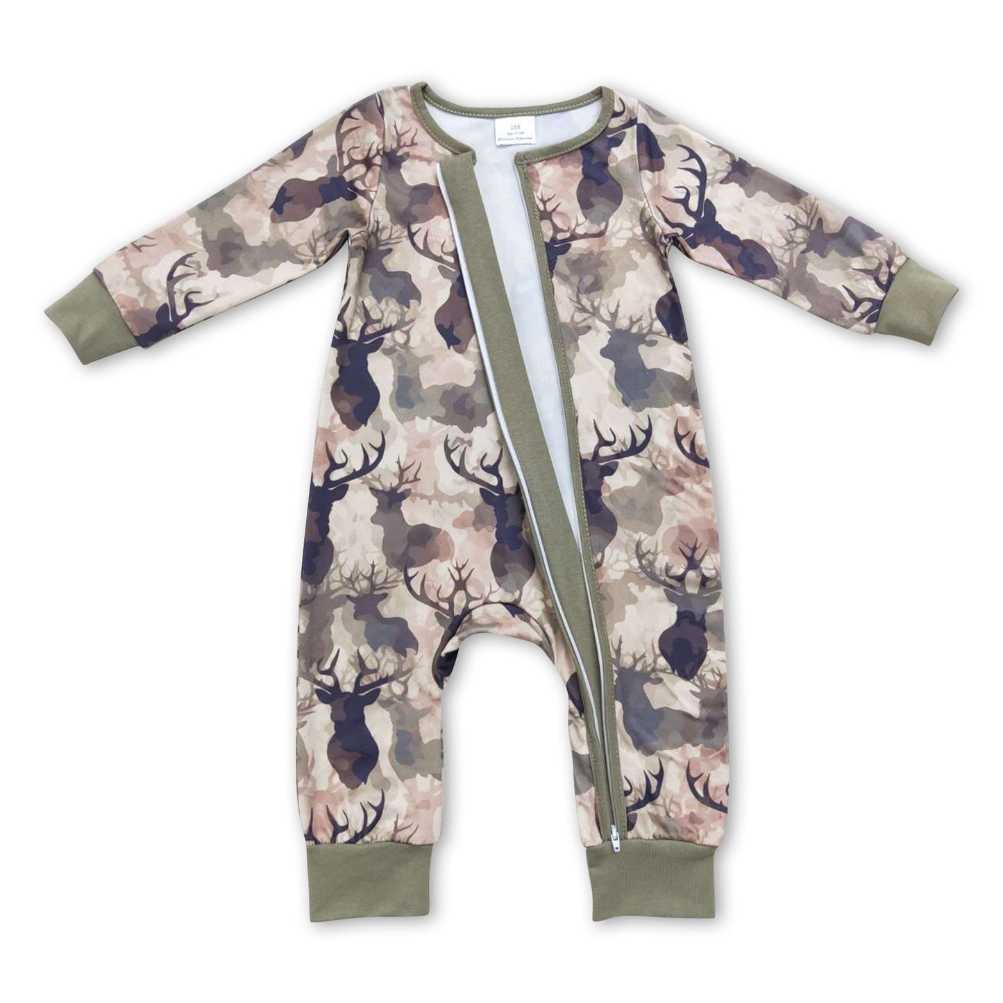 Deer camo long sleeves baby boy zipper romper ship from US
