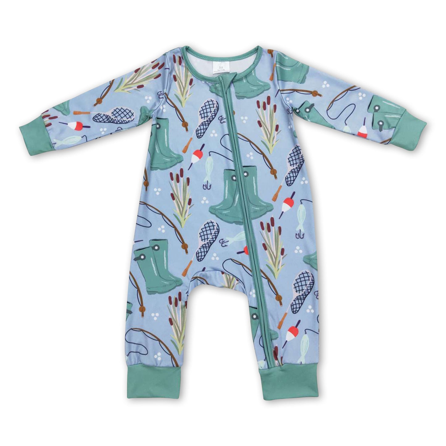 Fishing long sleeves baby boy zipper romper