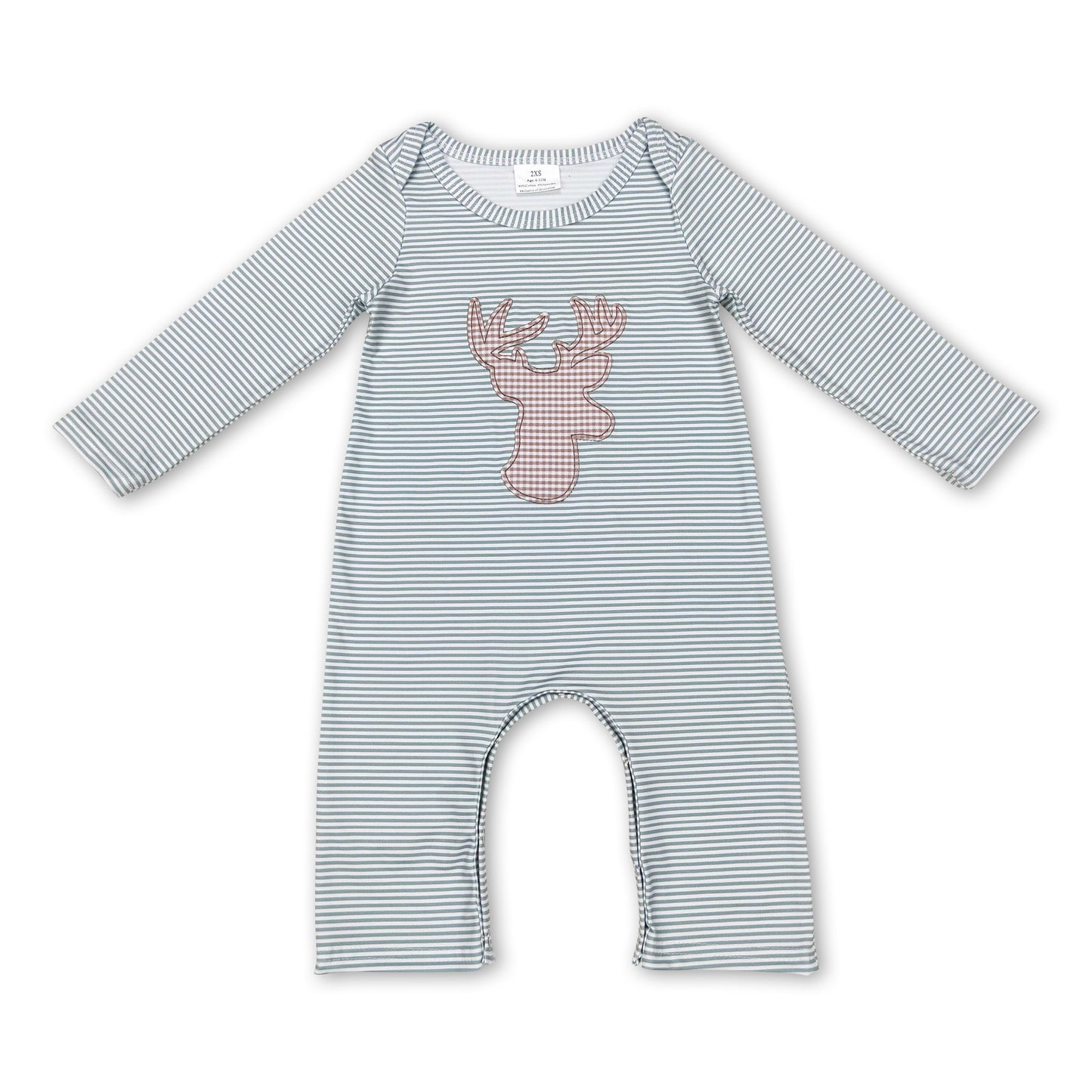 Deer green stripe long sleeves baby kids romper ship from US