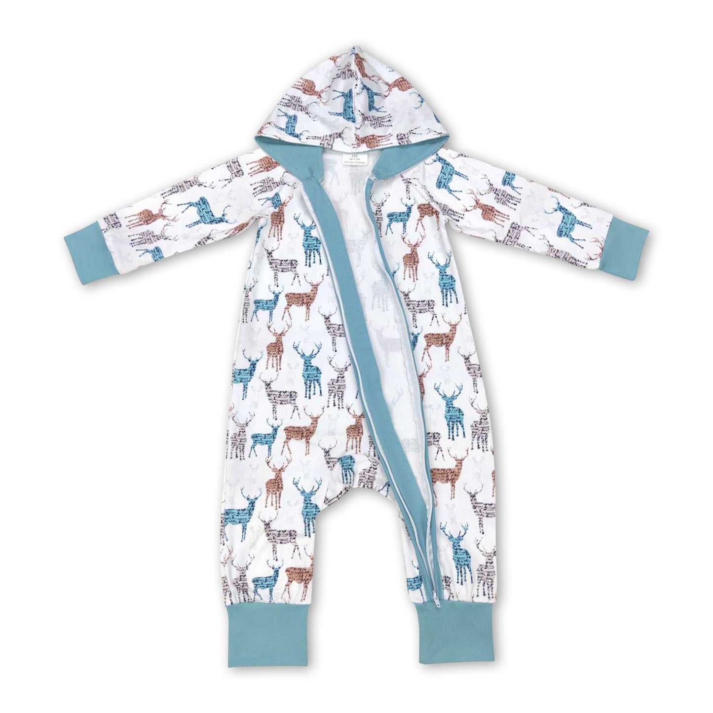 Long sleeves deer hooded baby kids zipper romper