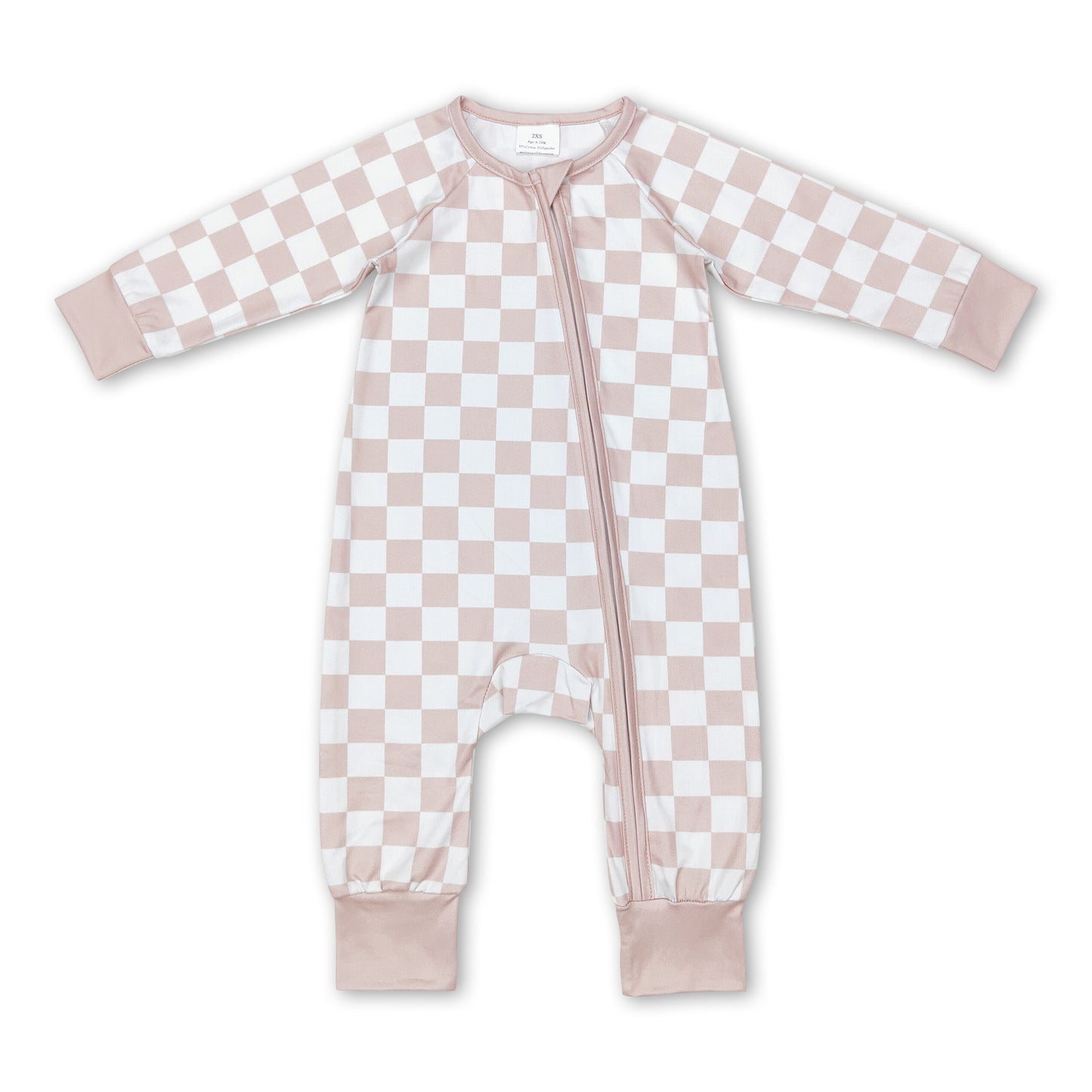 Khaki plaid long sleeves baby kids zipper romper ship from US