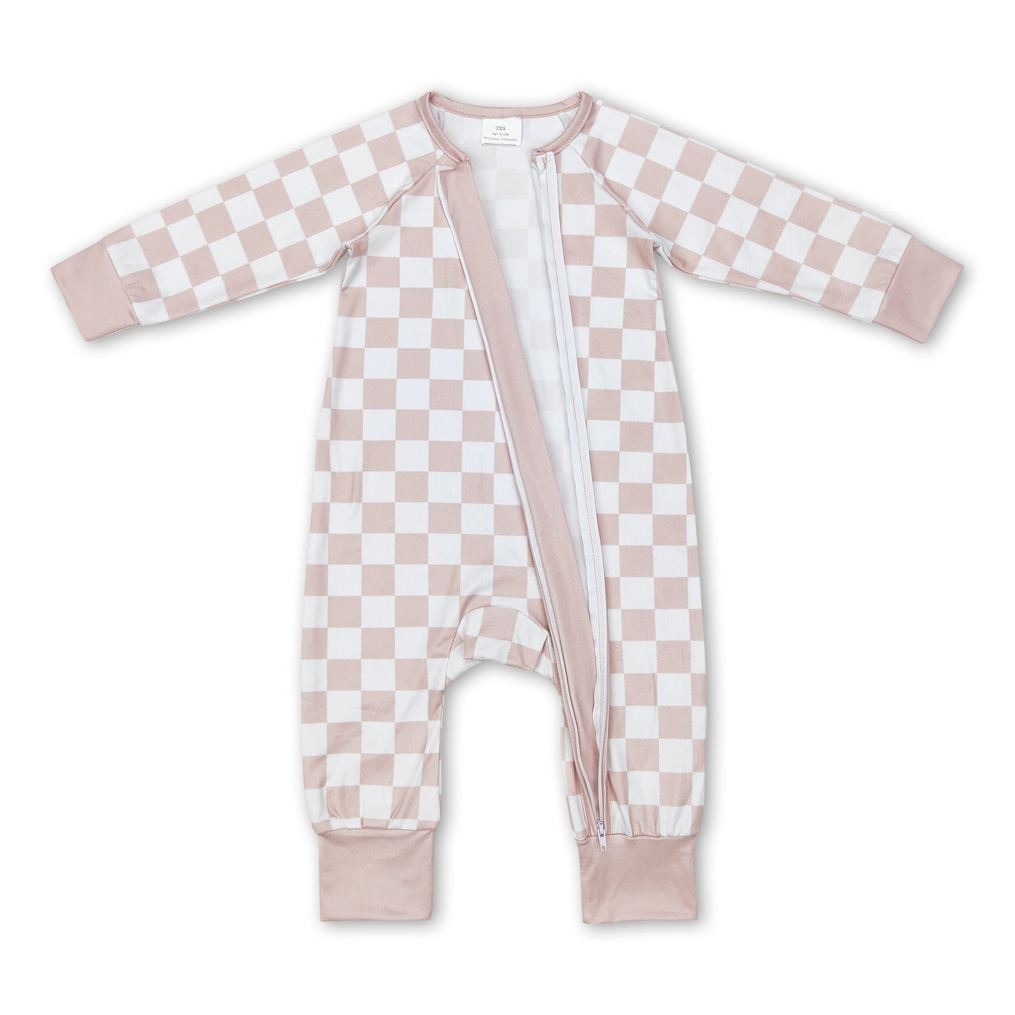Khaki plaid long sleeves baby kids zipper romper ship from US