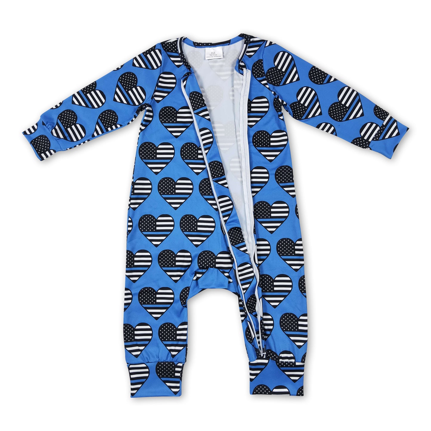 Heart back the blue flag baby kids zipper romper