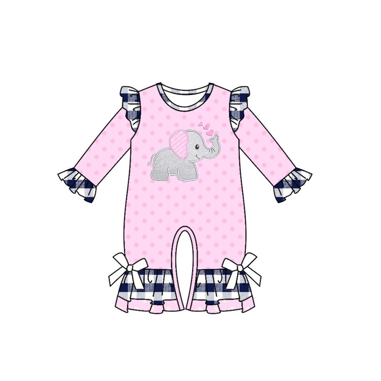 Pink elephant heart baby girls valentines romper