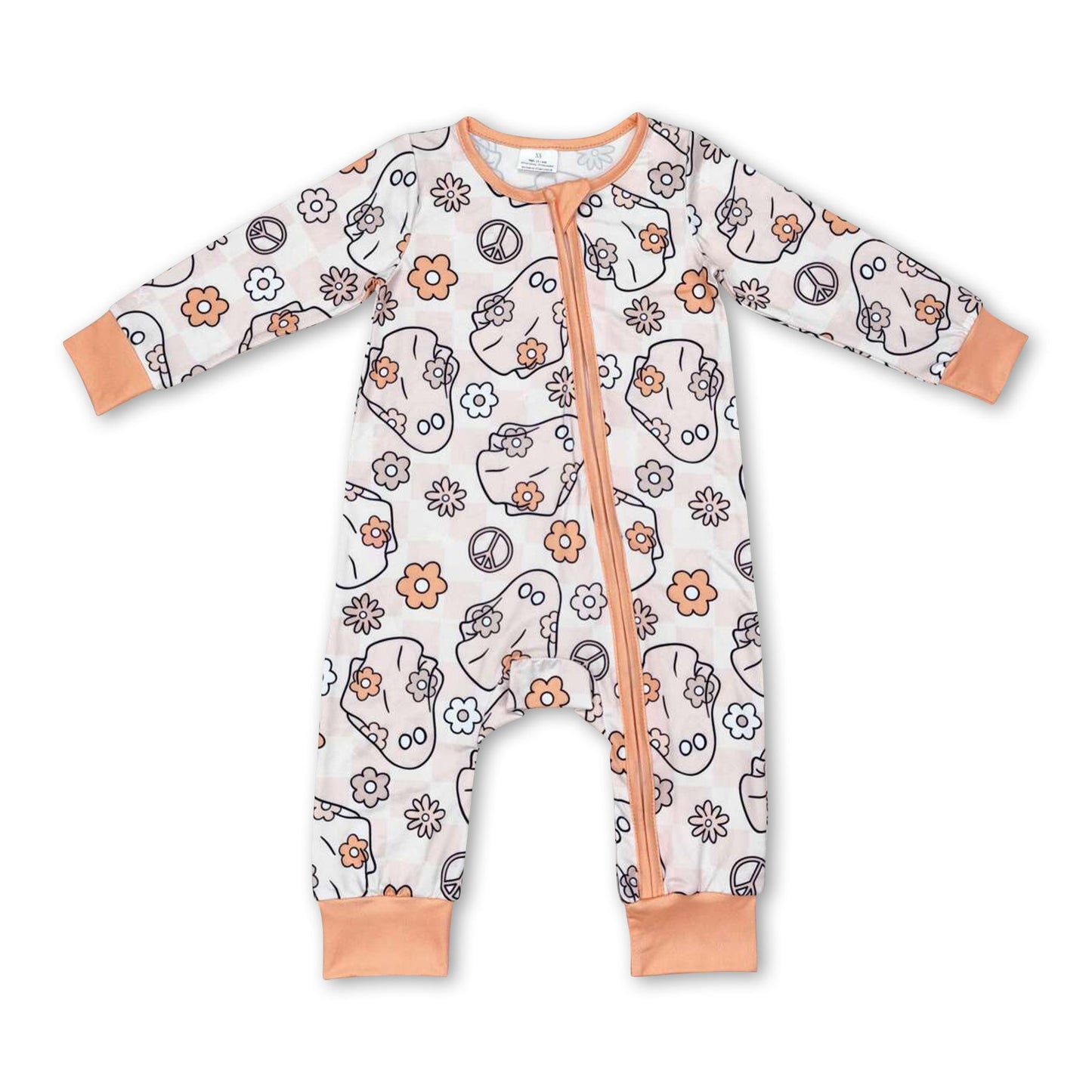 Ghost floral plaid baby girls Halloween zipper romper