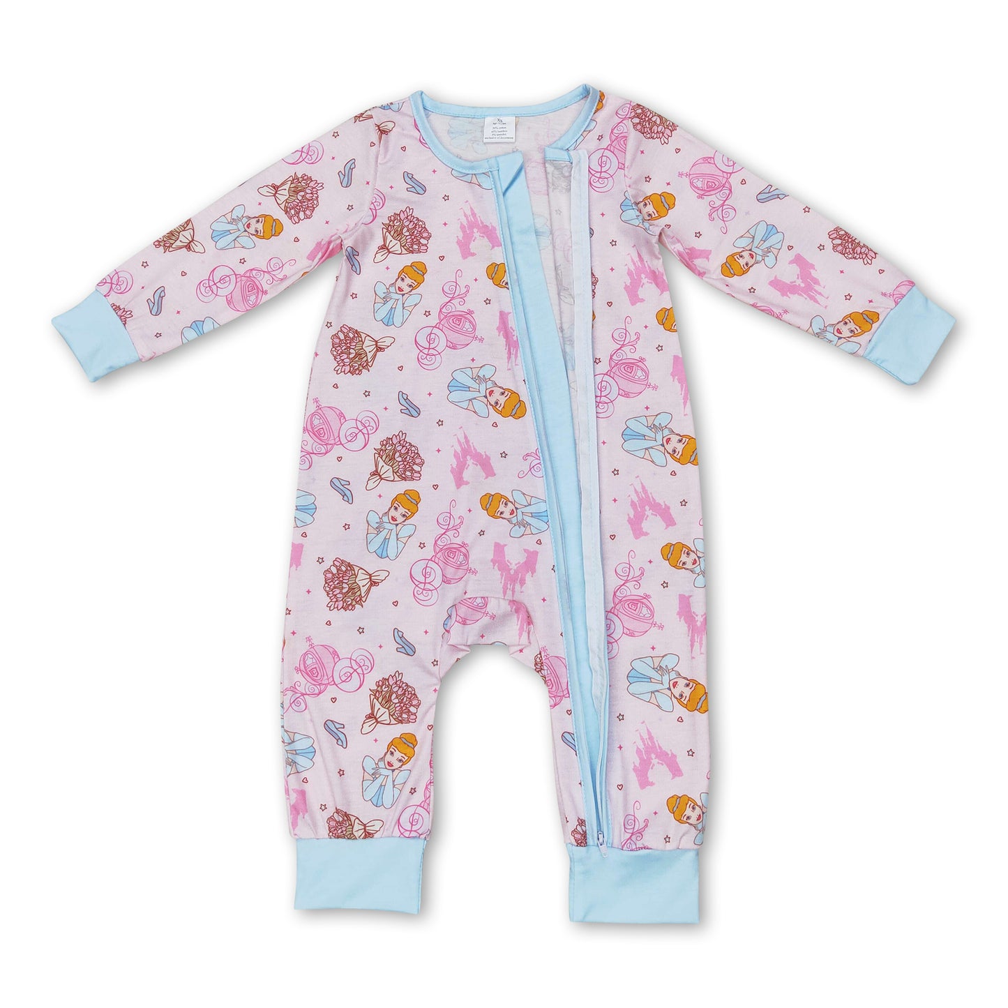 Long sleeves princess castle carriage baby zipper romper