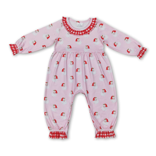 Long sleeves pink santa baby girls Christmas romper ship from US