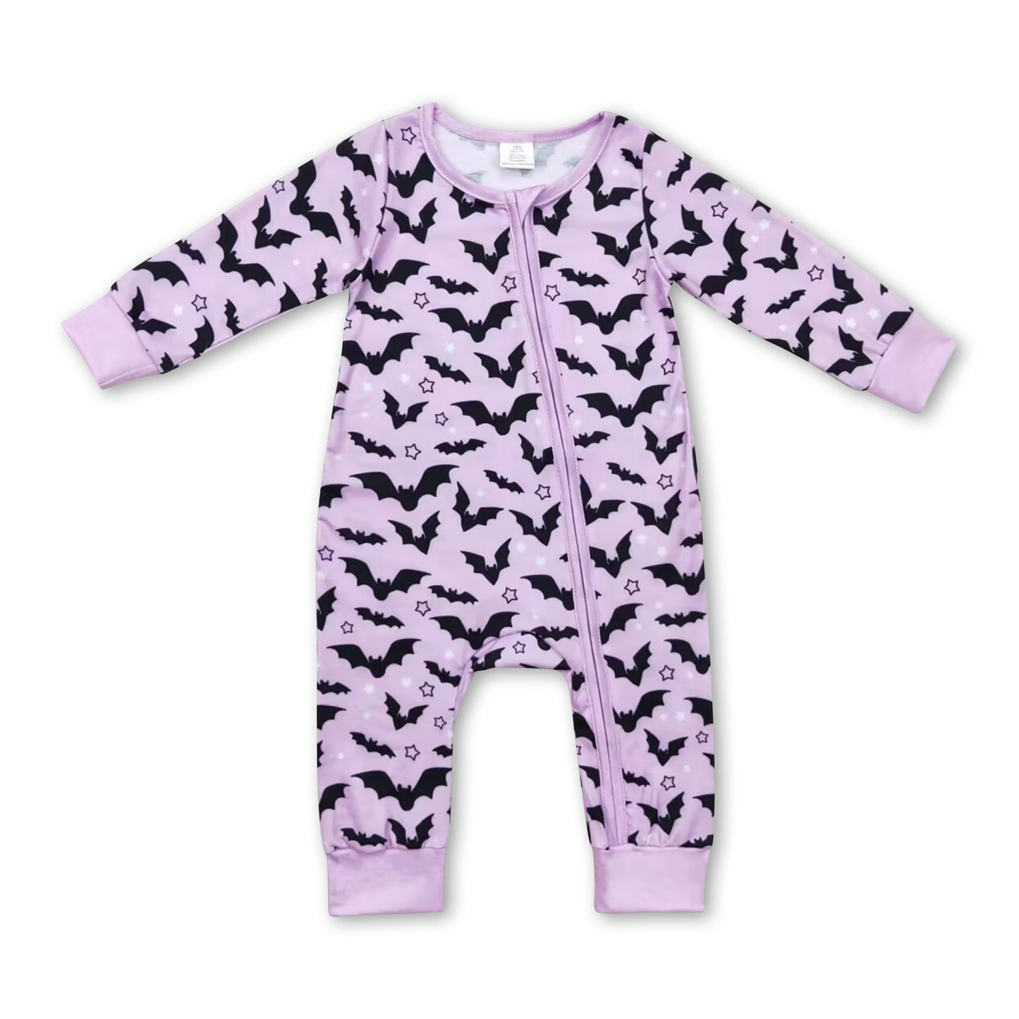 Lavender bat baby girl Halloween zipper romper