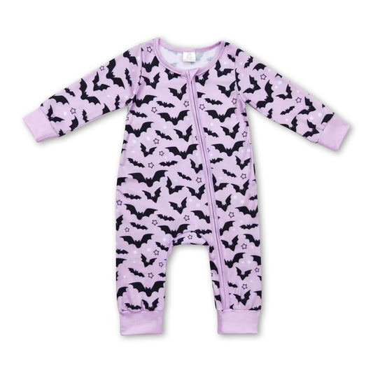Lavender bat baby girl Halloween zipper romper