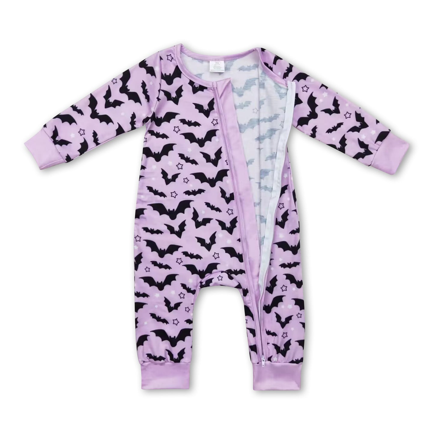 Lavender bat baby girl Halloween zipper romper