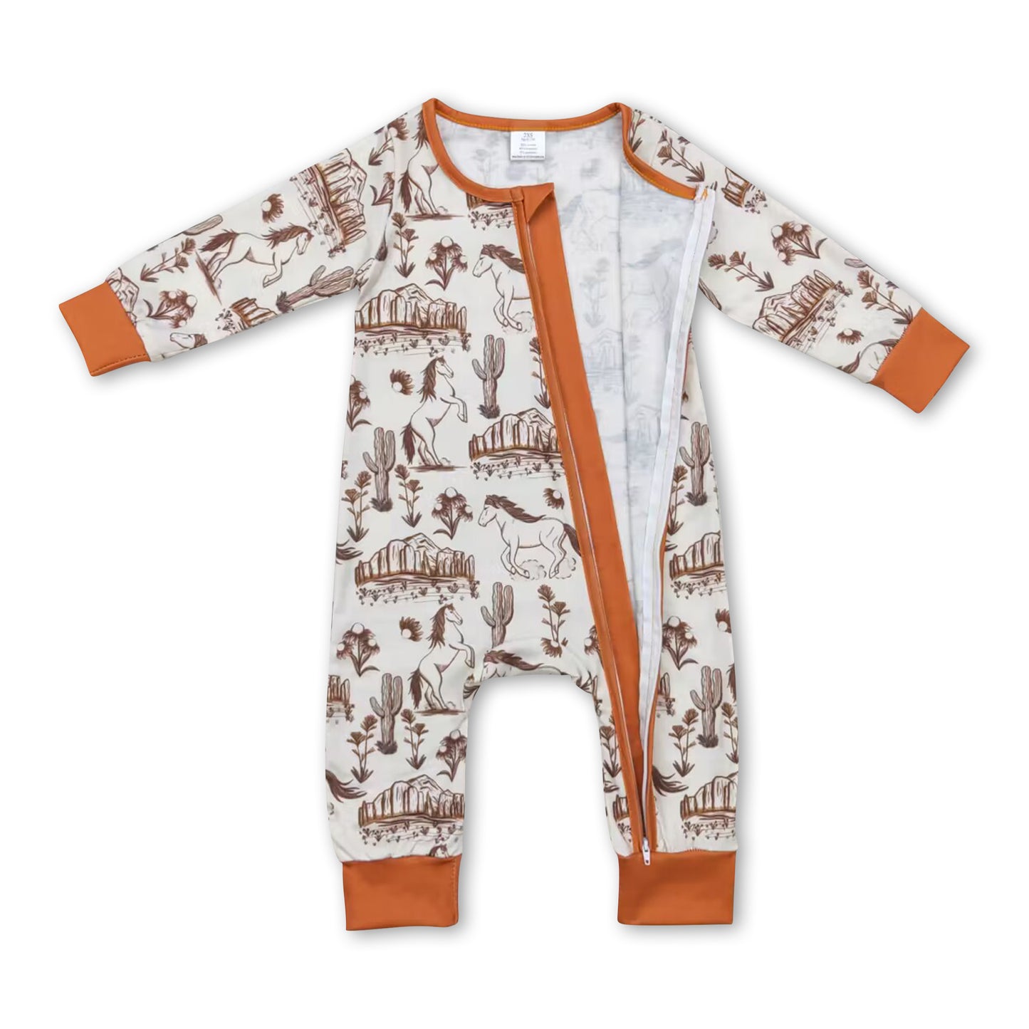 Long sleeves horse cactus baby kids western zipper romper ship from US