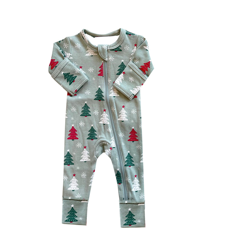 Long sleeves red Christmas tree baby boys zipper romper