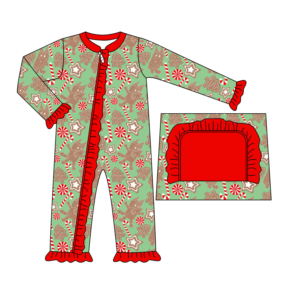 Christmas tree cake candy cane dog girls zipper romper