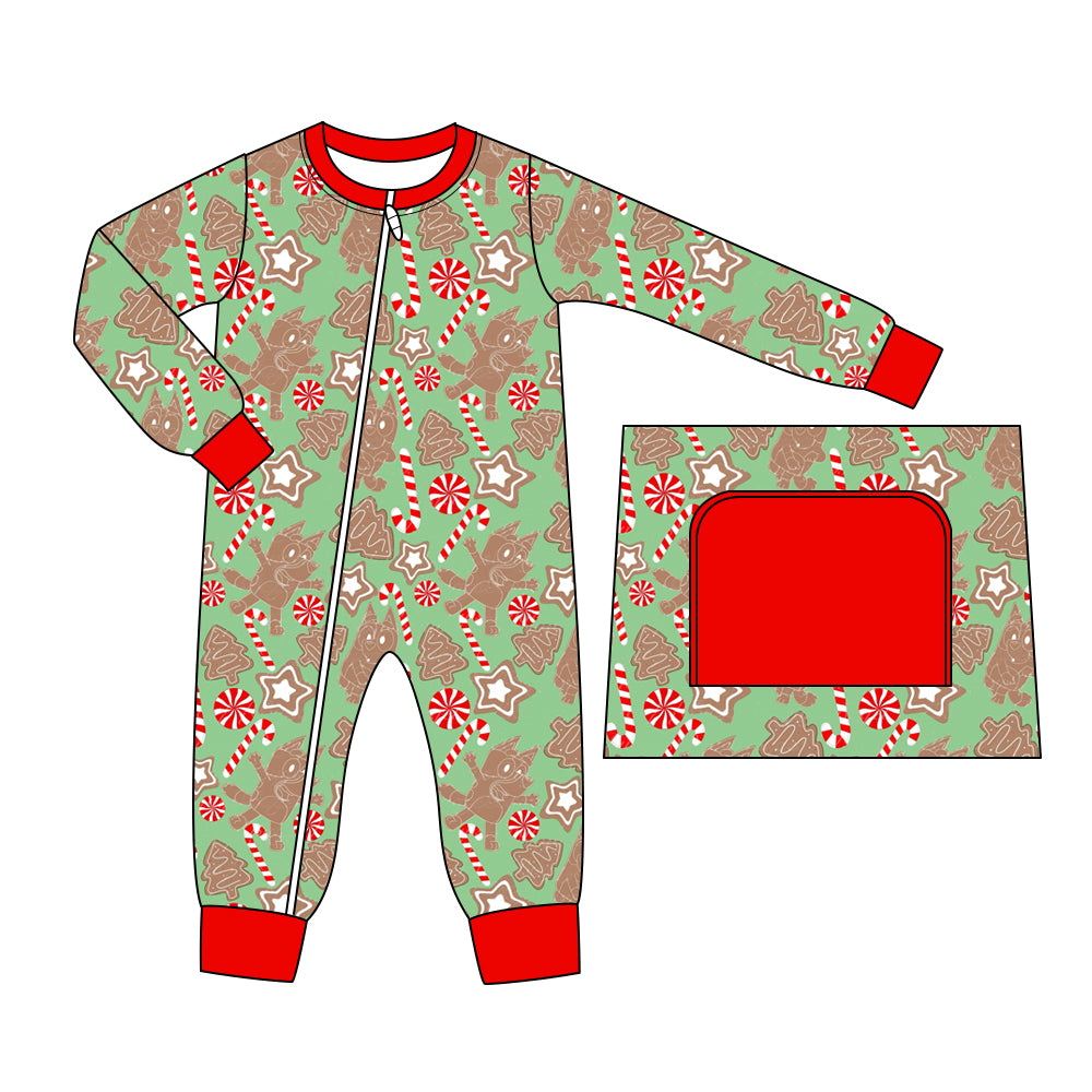 Christmas tree cake candy cane dog boys zipper romper
