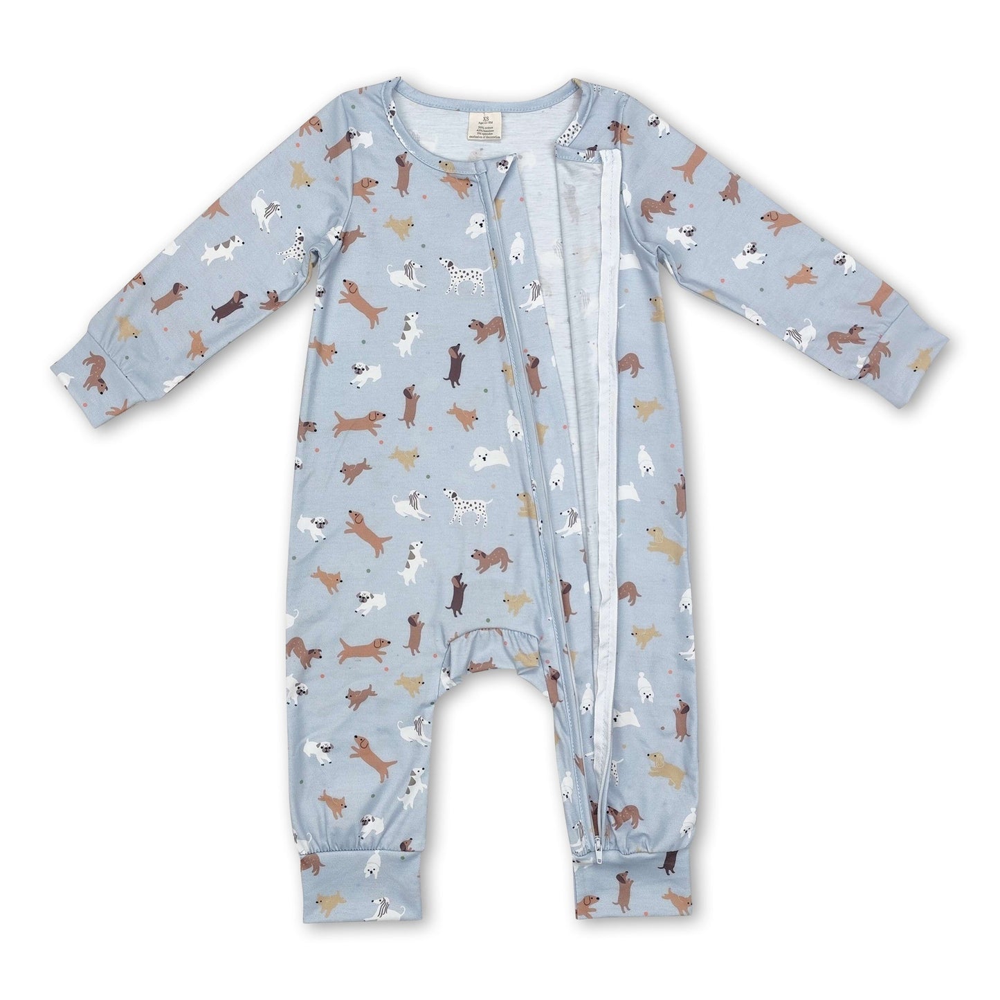 Long sleeves dog print baby boy zipper romper ship from US