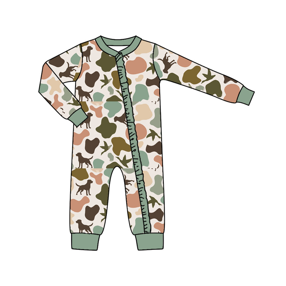 Dog duck camo long sleeves baby girl zipper romper