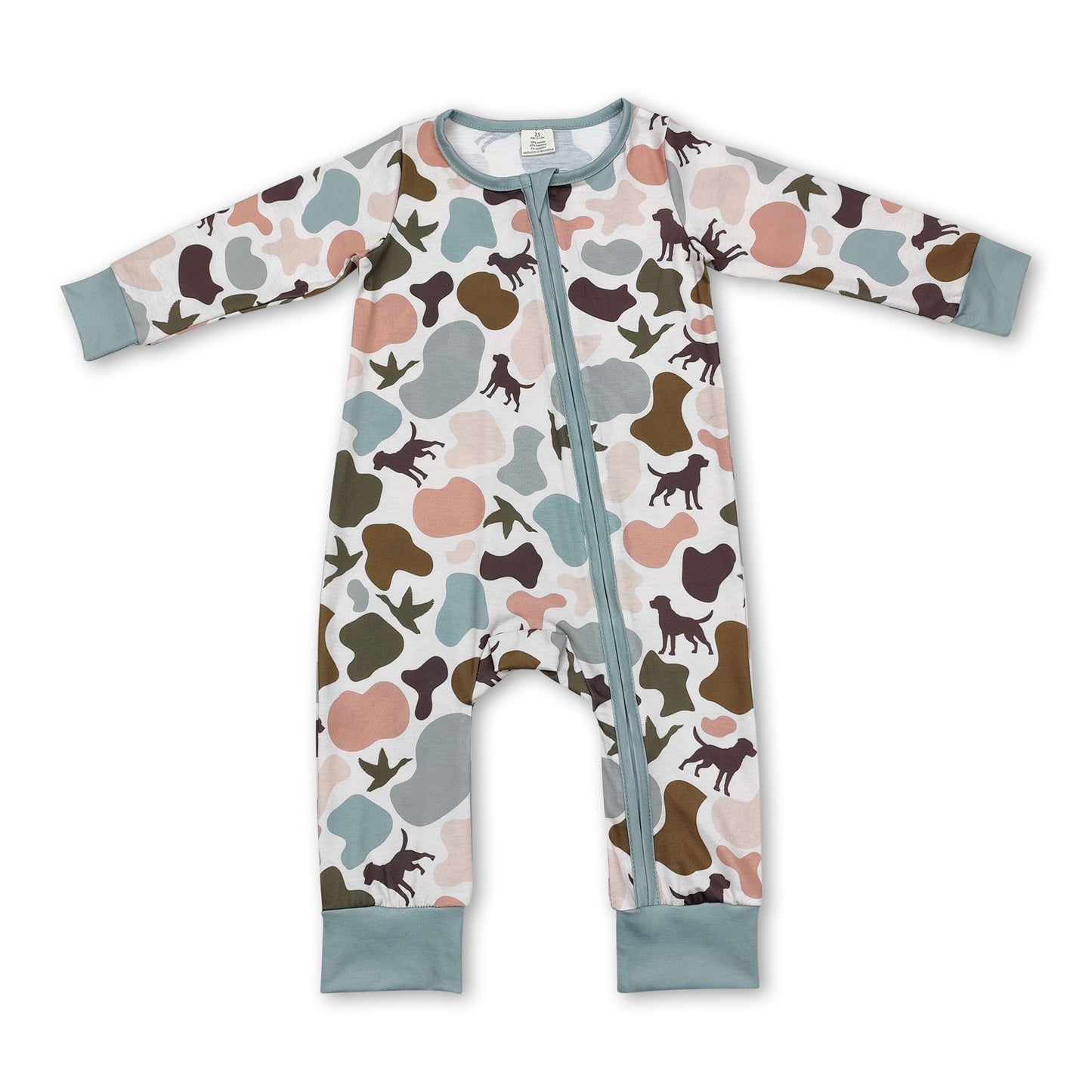 Dog duck camo long sleeves baby girl boy zipper romper