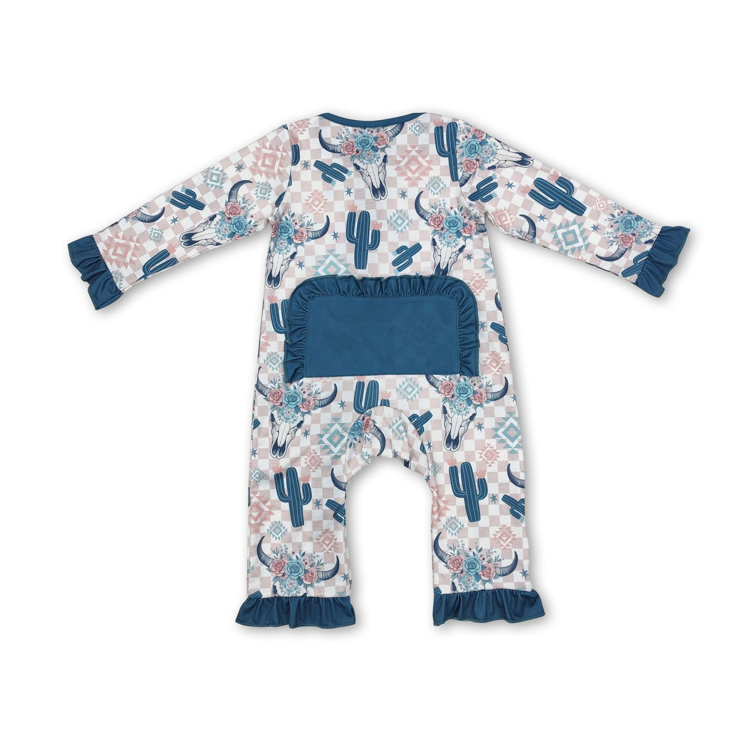 Plaid cactus bull skull floral baby girls zipper romper ship from US