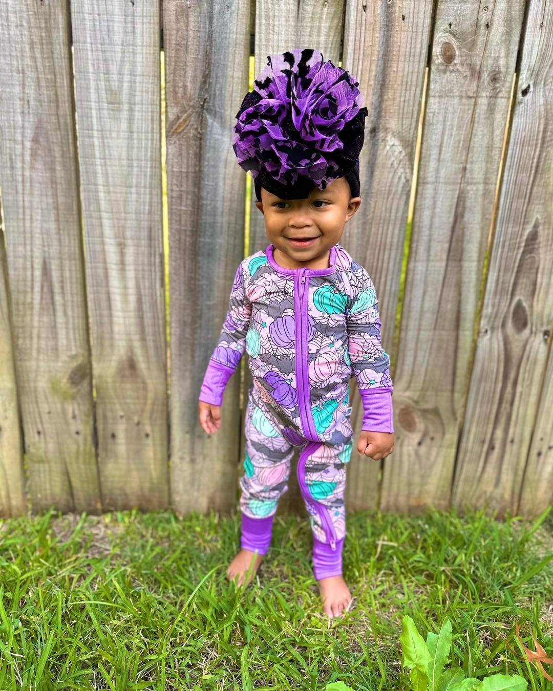 Colorful pumpkin bat baby girls Halloween zipper romper